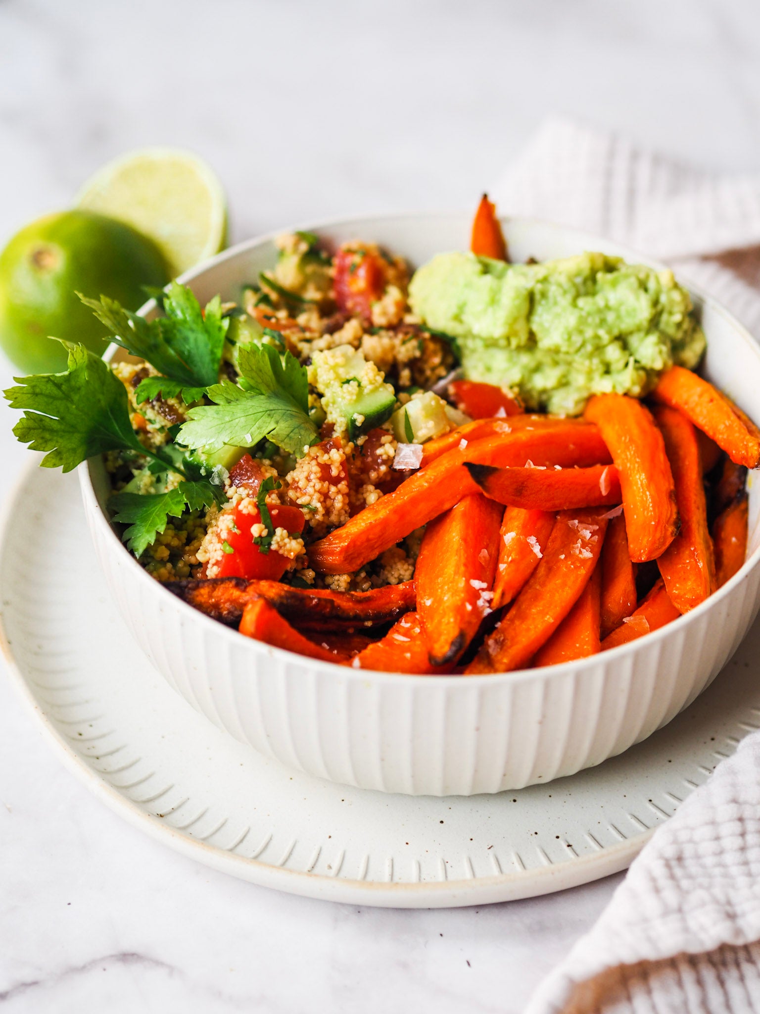 “WHOLESOME HEALTHY LUNCH” SWEET POTATO FRIES WITH AVOCADO MOUSSE & PARSLEY SALAD